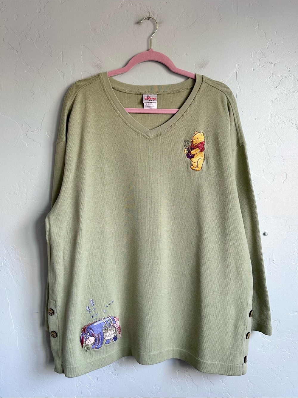Disney Olive Green V-Neck Winnie the Pooh & Friends Sweatshirt